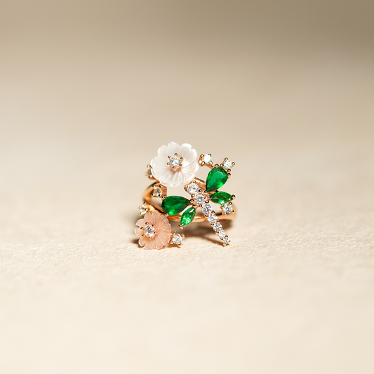 Cubic Zirconia White and Green | Solid 925 Sterling Silver Ring