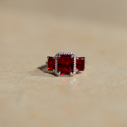 Cubic Zirconia Red | Solid 925 Sterling Silver Ring
