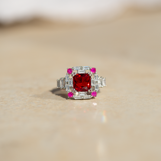 Cubic Zirconia Red and Pink | Solid 925 Sterling Silver Ring