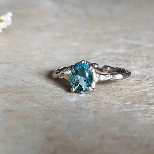 Blue Topaz Stone/Solid 925 Sterling Silver Ring