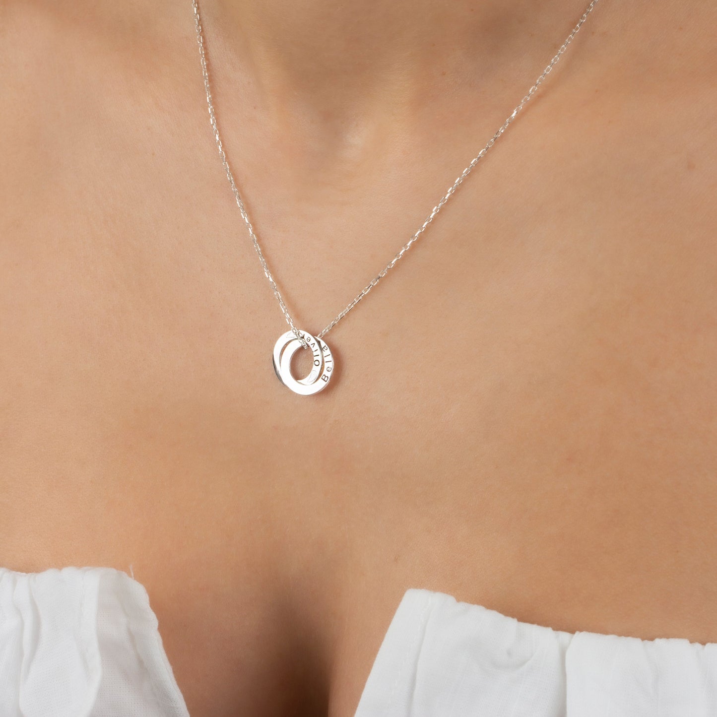 Personalised Russian Ring Necklace | Name Engraved Family Necklace | Personalised Jewellery | Mom Necklace With Kids Names |Interlock Circle