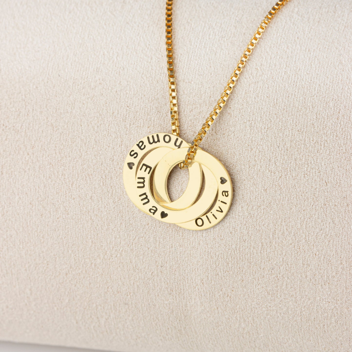 Personalised Russian Ring Necklace | Name Engraved Family Necklace | Personalised Jewellery | Mom Necklace With Kids Names |Interlock Circle