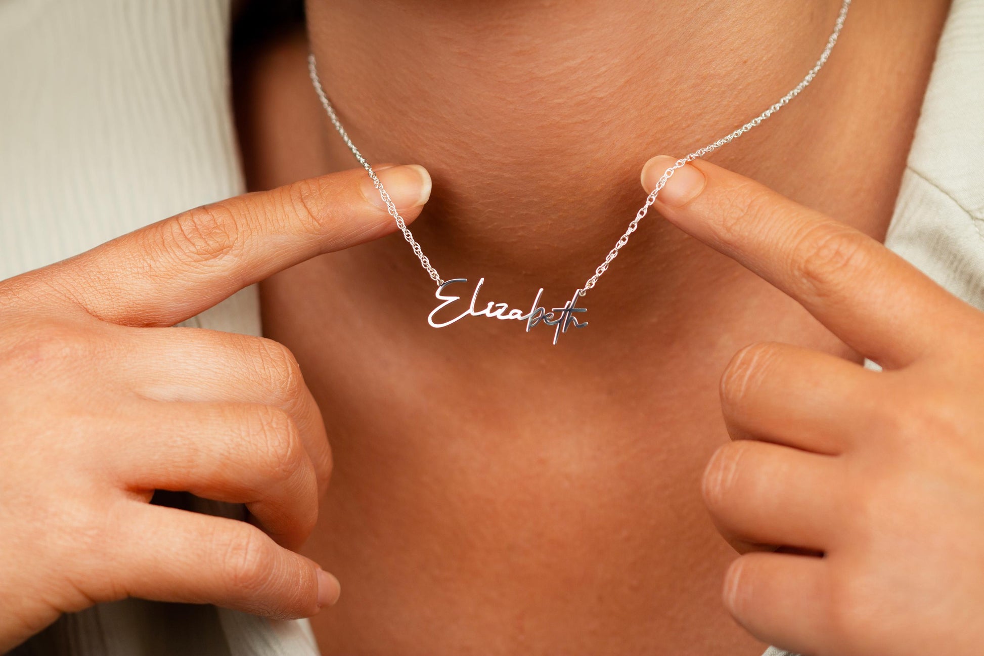 Sterling Silver Personalised Handwriting Style Name Necklace | Minimalist Gold Name Necklace With Rope Chain | Perfect gift For Her