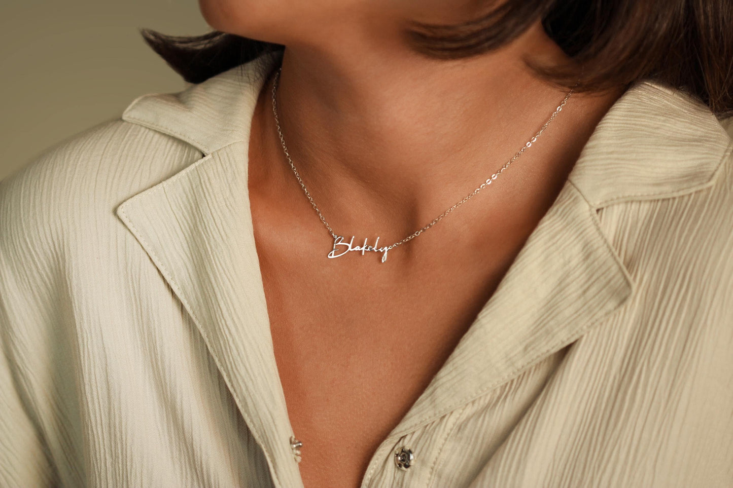 Sterling Silver Personalised Handwriting Style Name Necklace | Minimalist Gold Name Necklace With Rope Chain | Perfect gift For Her