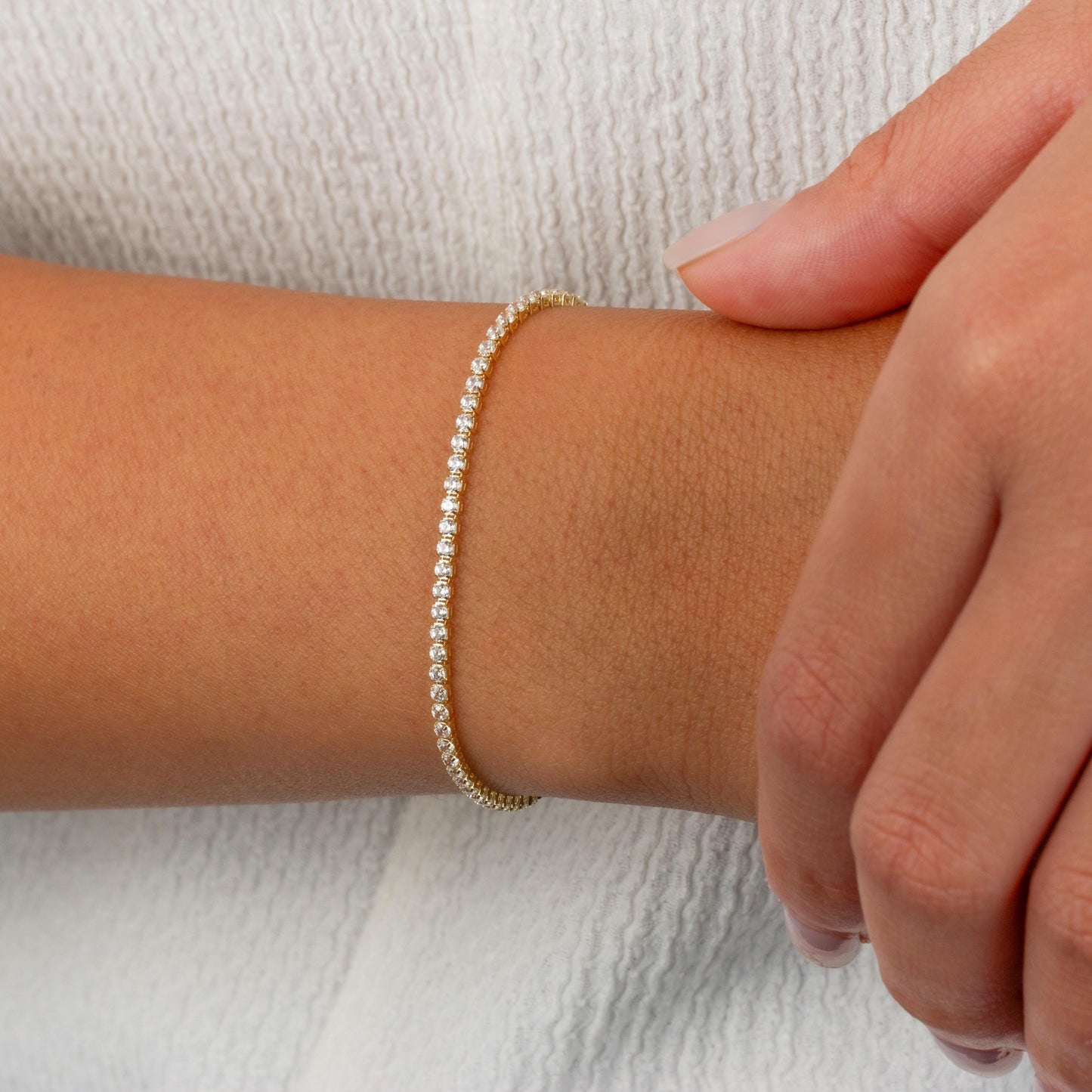14K Gold Tennis Bracelet | 14K Solid Gold 2mm Tennis Bracelet | Dainty Gold Anniversary Tennis Bracelet | 14K Yellow Gold and White Gold