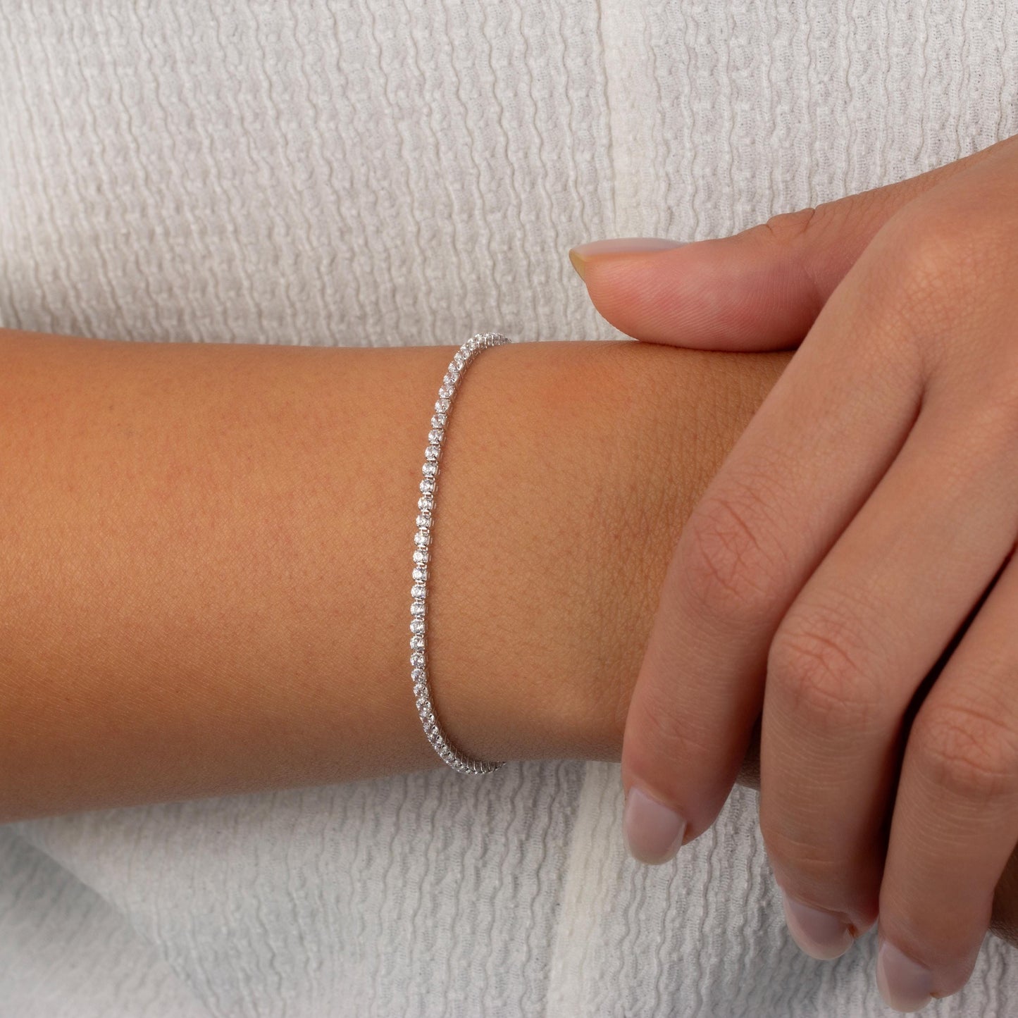 14K Gold Tennis Bracelet | 14K Solid Gold 2mm Tennis Bracelet | Dainty Gold Anniversary Tennis Bracelet | 14K Yellow Gold and White Gold