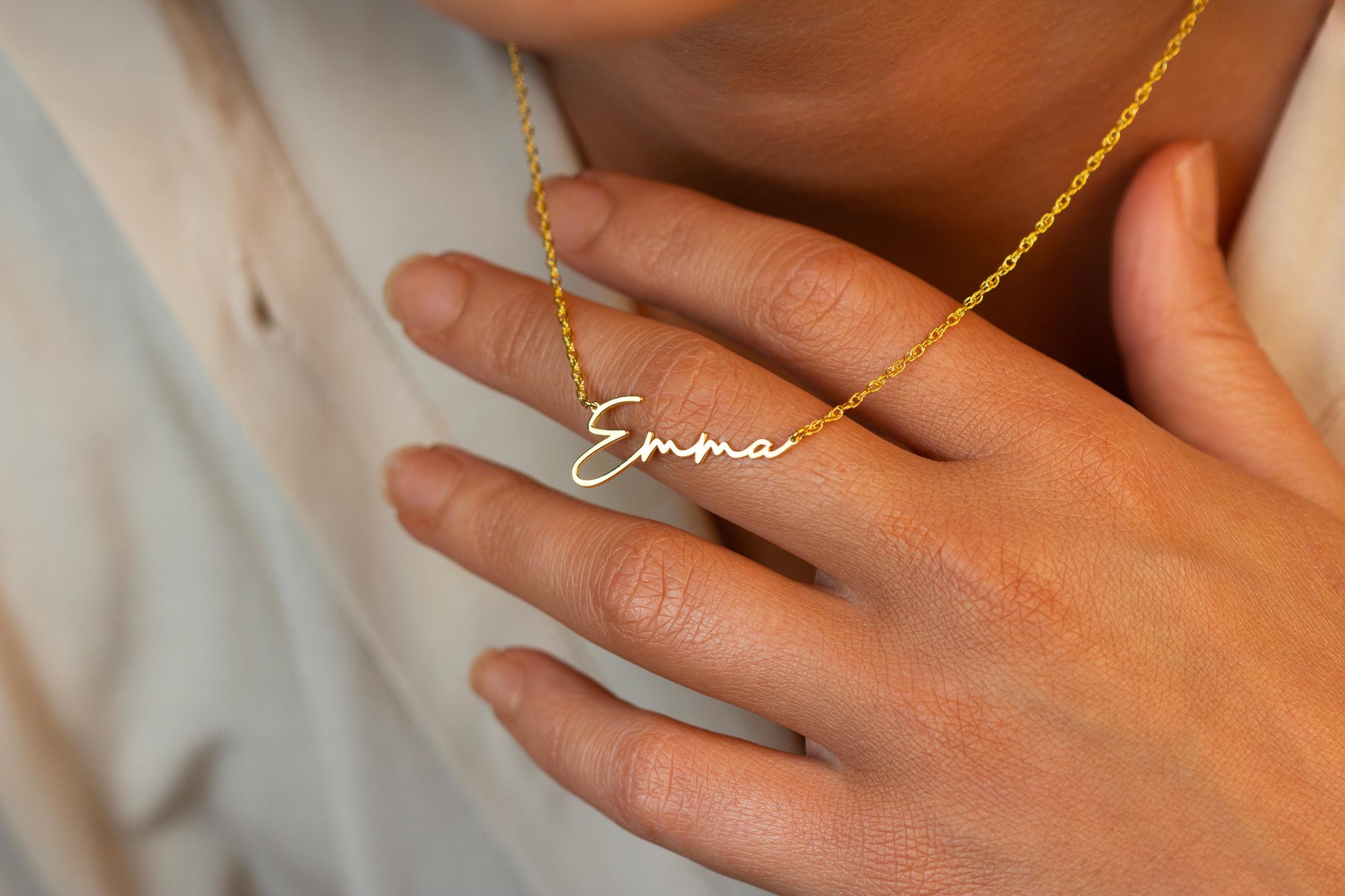 Sterling Silver Personalised Handwriting Style Name Necklace | Minimalist Gold Name Necklace With Rope Chain | Perfect gift For Her