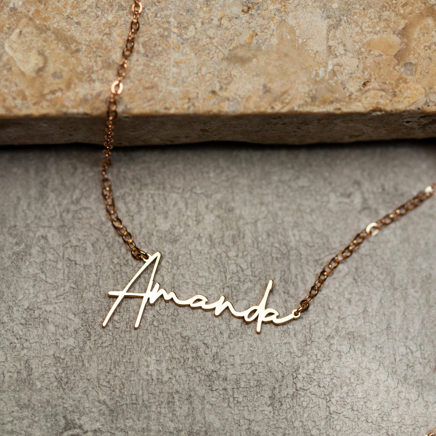 Sterling Silver Personalised Handwriting Style Name Necklace | Minimalist Gold Name Necklace With Rope Chain | Perfect gift For Her