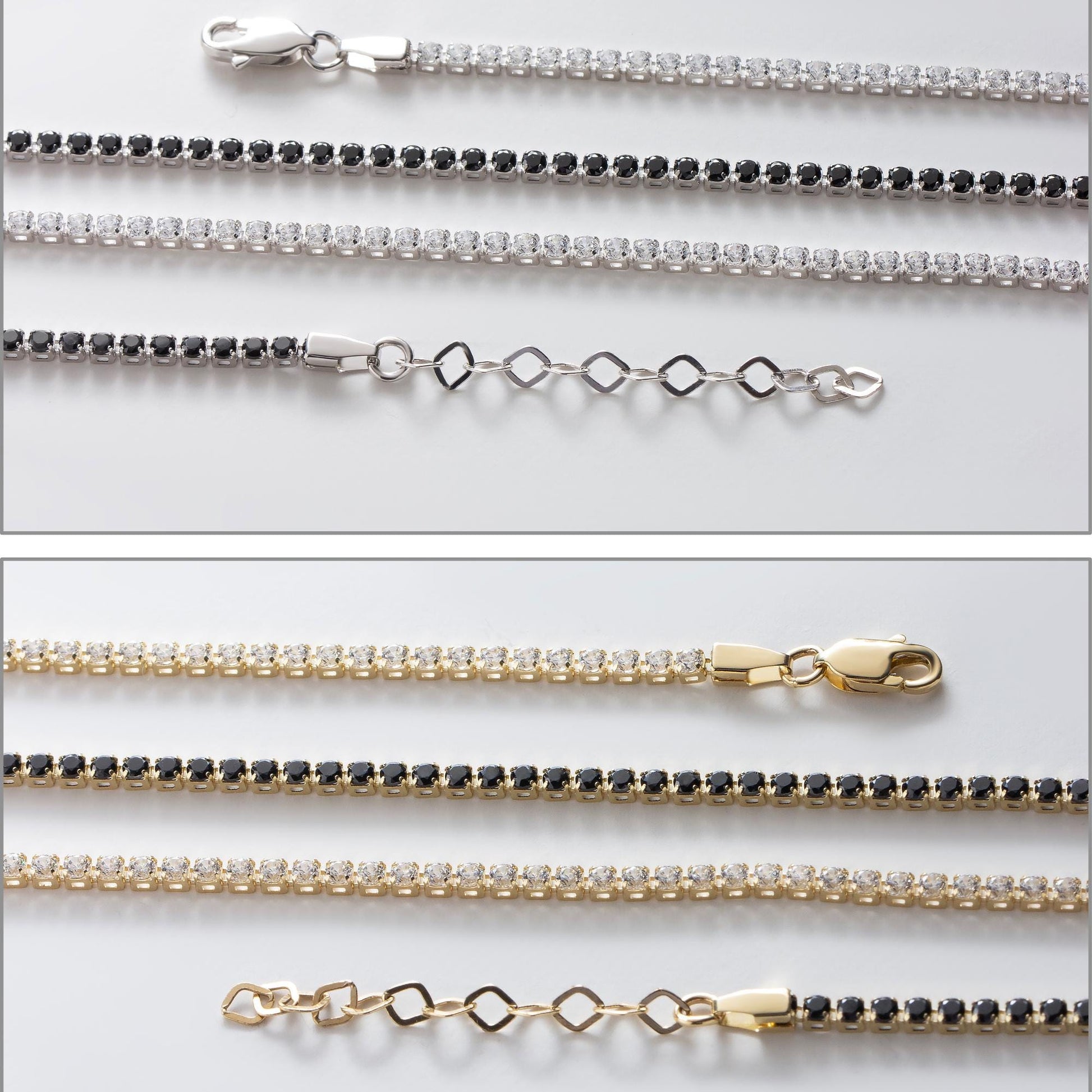 14K Gold Tennis Bracelet | 14K Solid Gold 2mm Tennis Bracelet | Dainty Gold Anniversary Tennis Bracelet | 14K Yellow Gold and White Gold