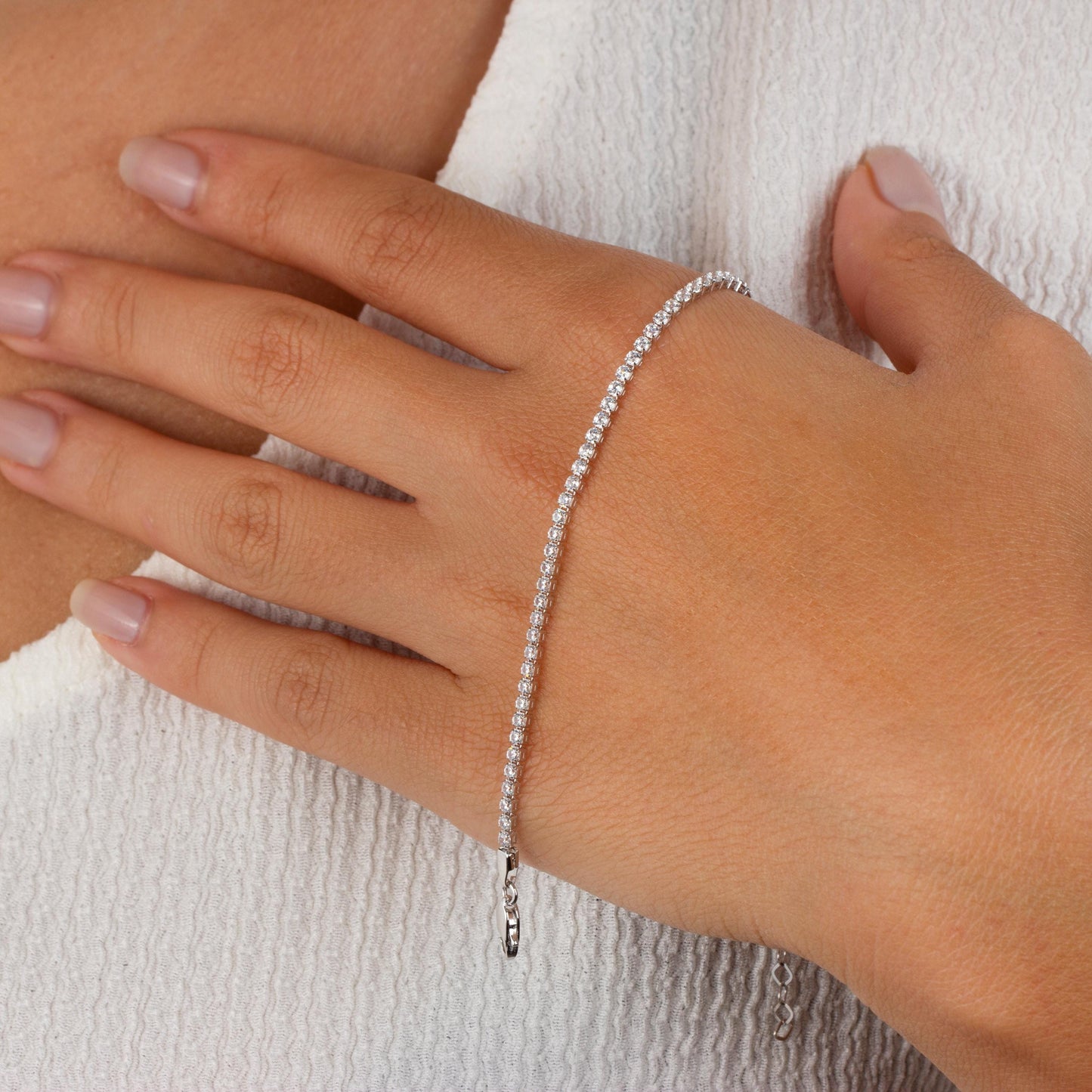 14K Gold Tennis Bracelet | 14K Solid Gold 2mm Tennis Bracelet | Dainty Gold Anniversary Tennis Bracelet | 14K Yellow Gold and White Gold
