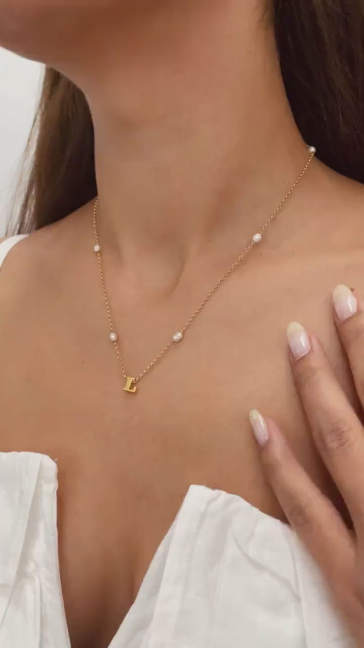 Gold Pearl initial Necklace | Fresh Pearl Necklace | Dainty Pearl Necklace|Layering Necklace | Personalized Initial Necklace| Valentines Day