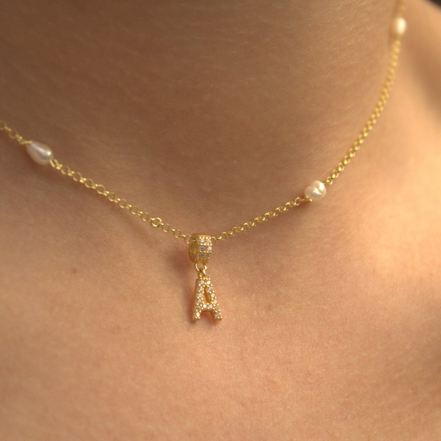 Gold Pearl initial Necklace | Fresh Pearl Necklace | Dainty Pearl Necklace|Layering Necklace | Personalized Initial Necklace| Valentines Day