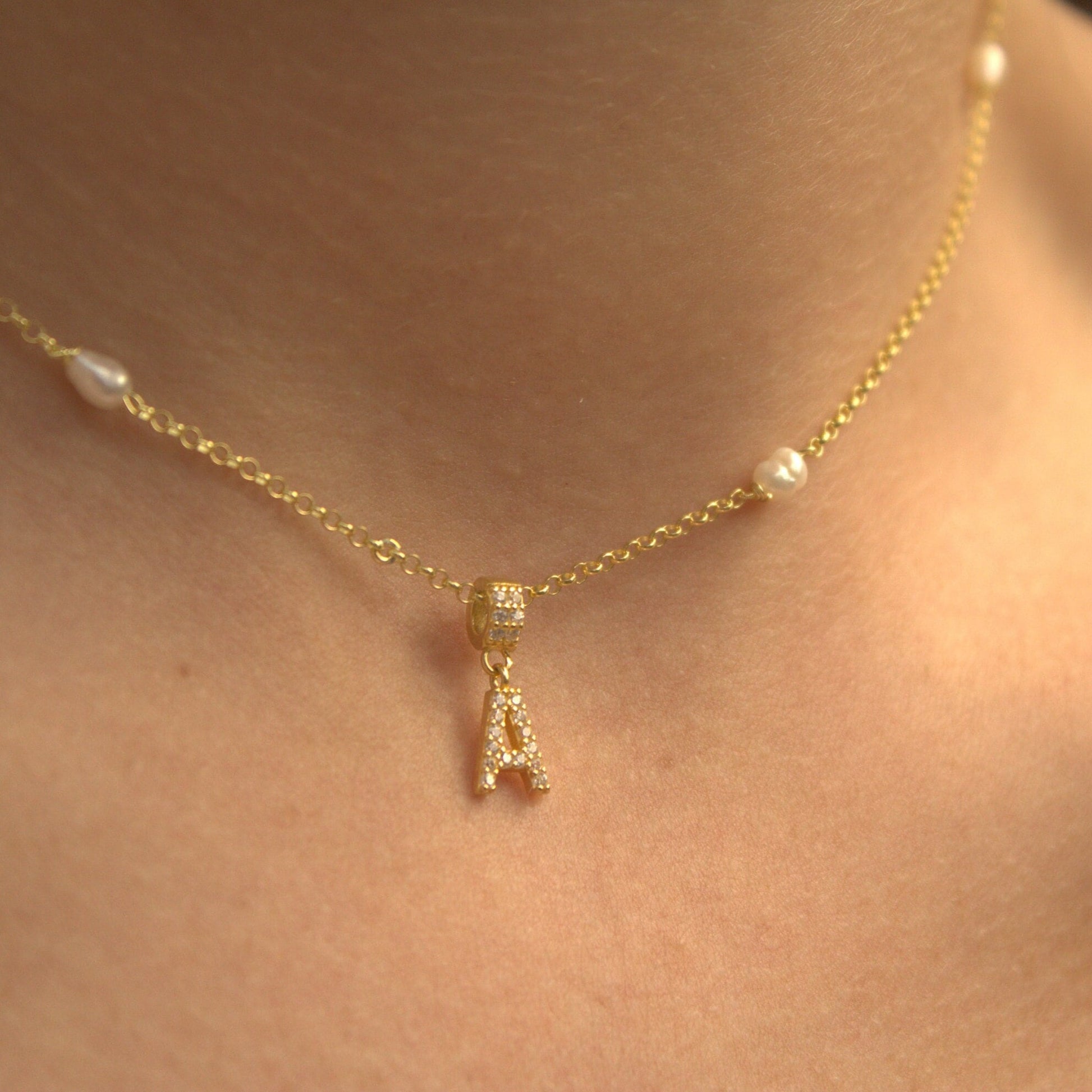Gold Pearl initial Necklace | Fresh Pearl Necklace | Dainty Pearl Necklace|Layering Necklace | Personalized Initial Necklace| Valentines Day