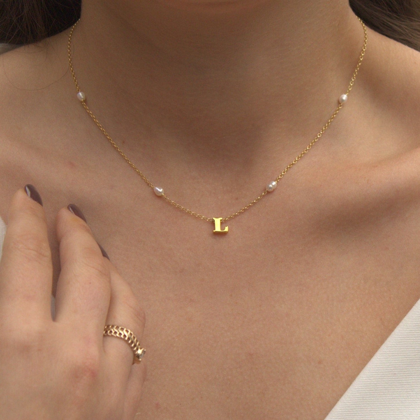 Gold Pearl initial Necklace | Fresh Pearl Necklace | Dainty Pearl Necklace|Layering Necklace | Personalized Initial Necklace| Valentines Day