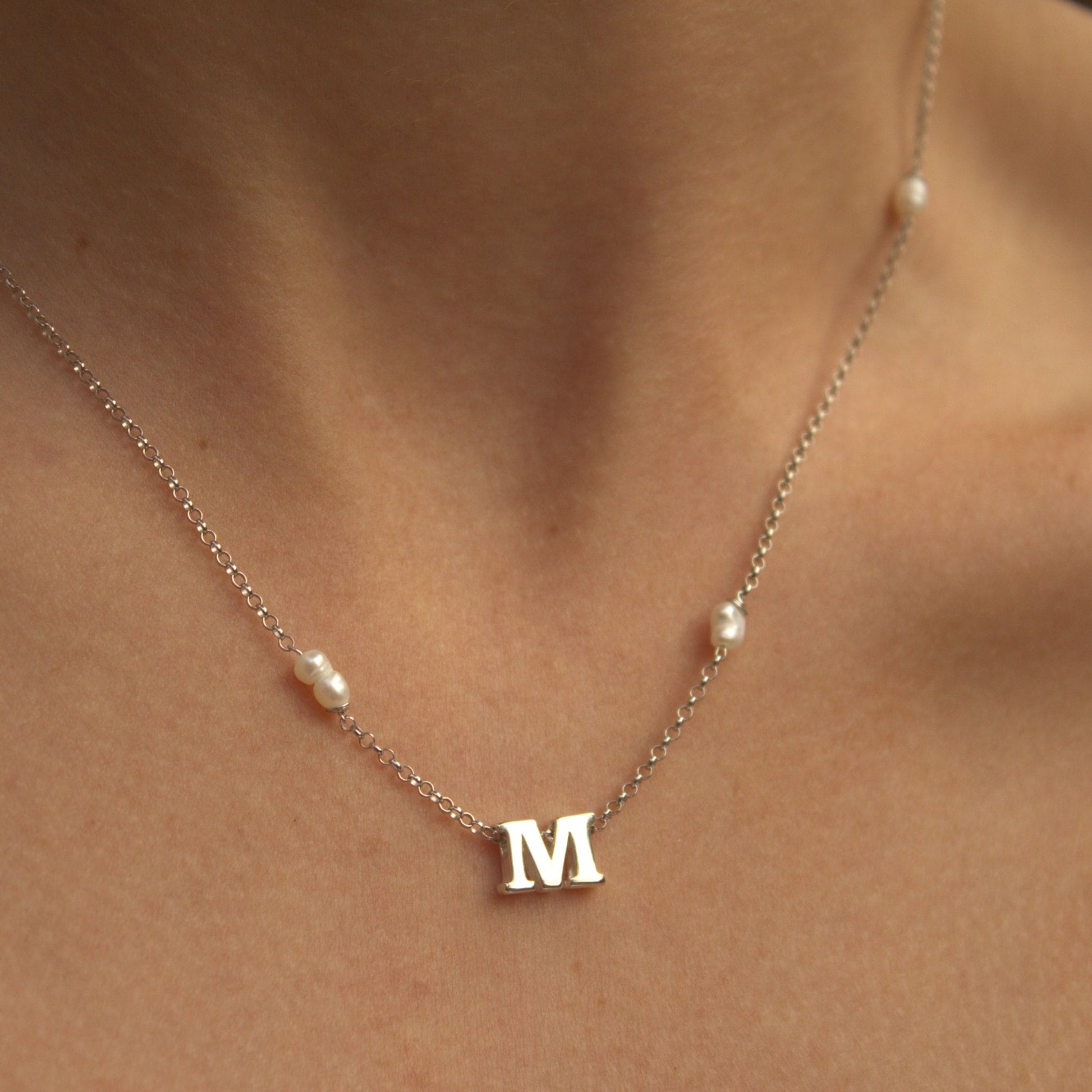 Gold Pearl initial Necklace | Fresh Pearl Necklace | Dainty Pearl Necklace|Layering Necklace | Personalized Initial Necklace| Valentines Day