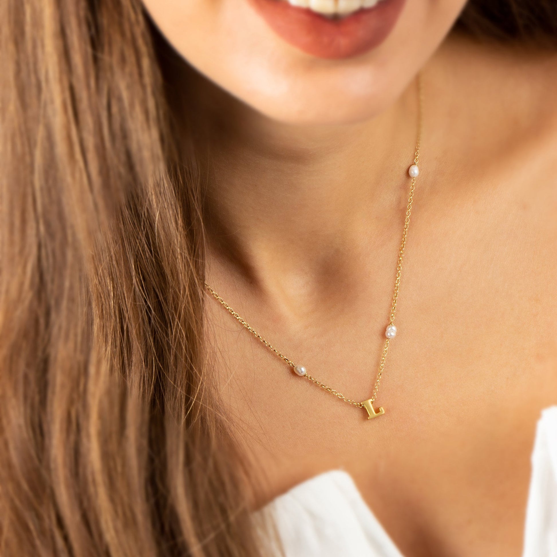 Gold Pearl initial Necklace | Fresh Pearl Necklace | Dainty Pearl Necklace|Layering Necklace | Personalized Initial Necklace| Valentines Day