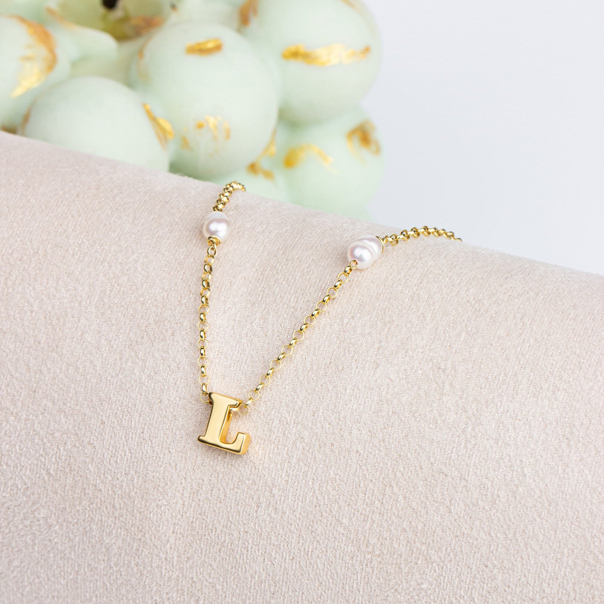 Gold Pearl initial Necklace | Fresh Pearl Necklace | Dainty Pearl Necklace|Layering Necklace | Personalized Initial Necklace| Valentines Day