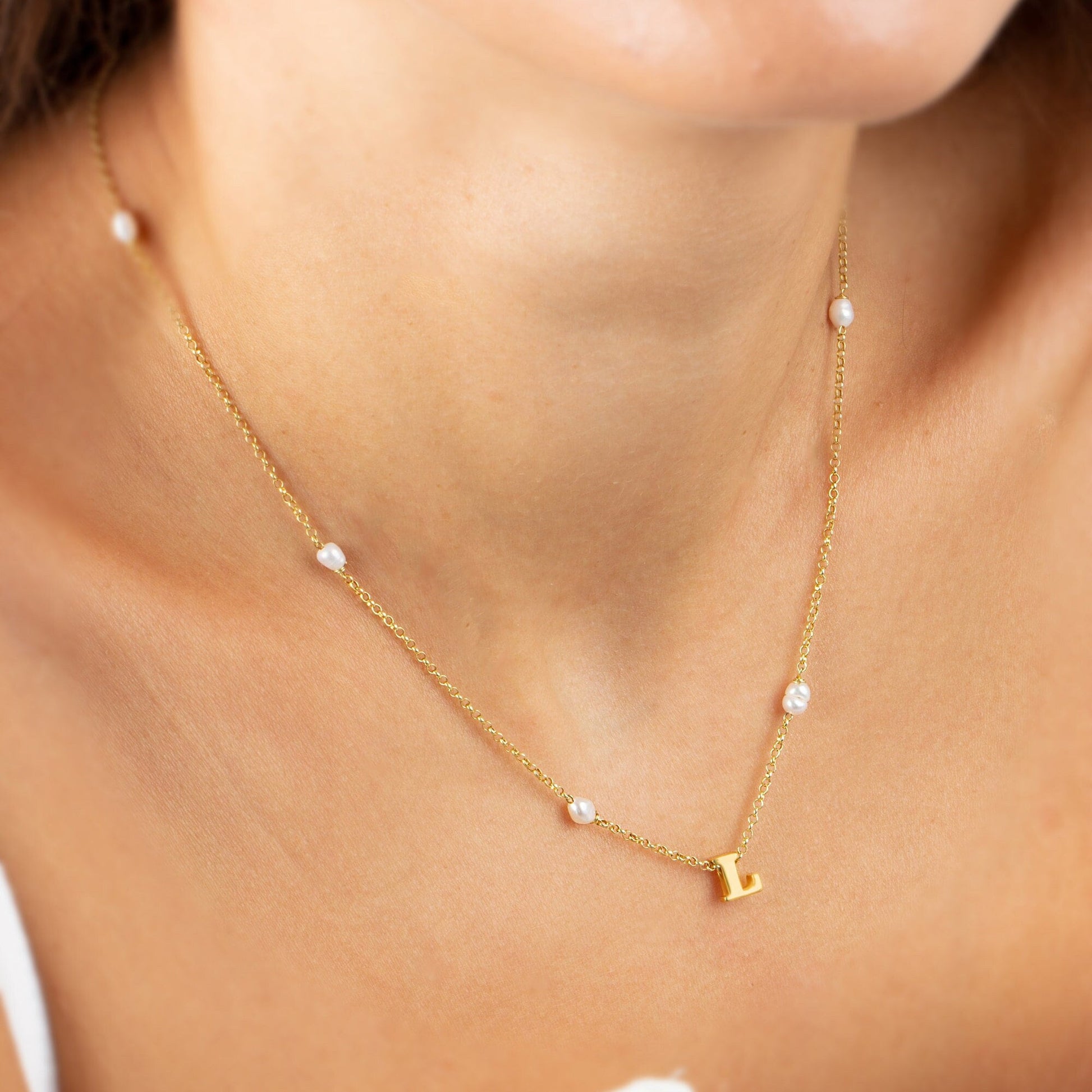 Gold Pearl initial Necklace | Fresh Pearl Necklace | Dainty Pearl Necklace|Layering Necklace | Personalized Initial Necklace| Valentines Day