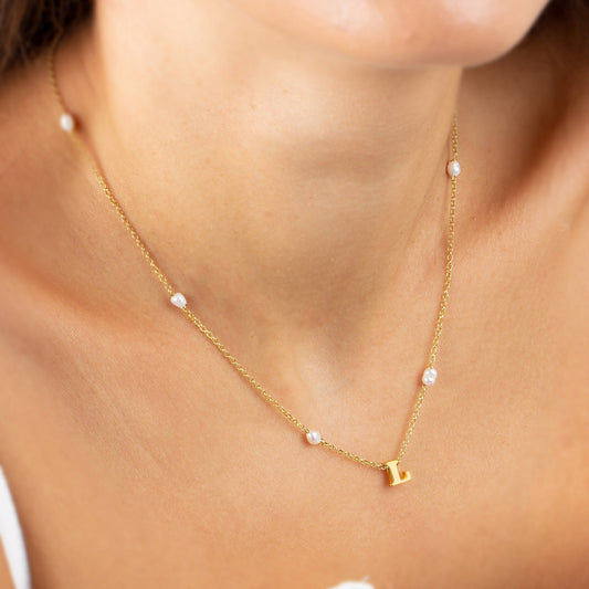 Gold Pearl initial Necklace | Fresh Pearl Necklace | Dainty Pearl Necklace|Layering Necklace | Personalized Initial Necklace| Valentines Day