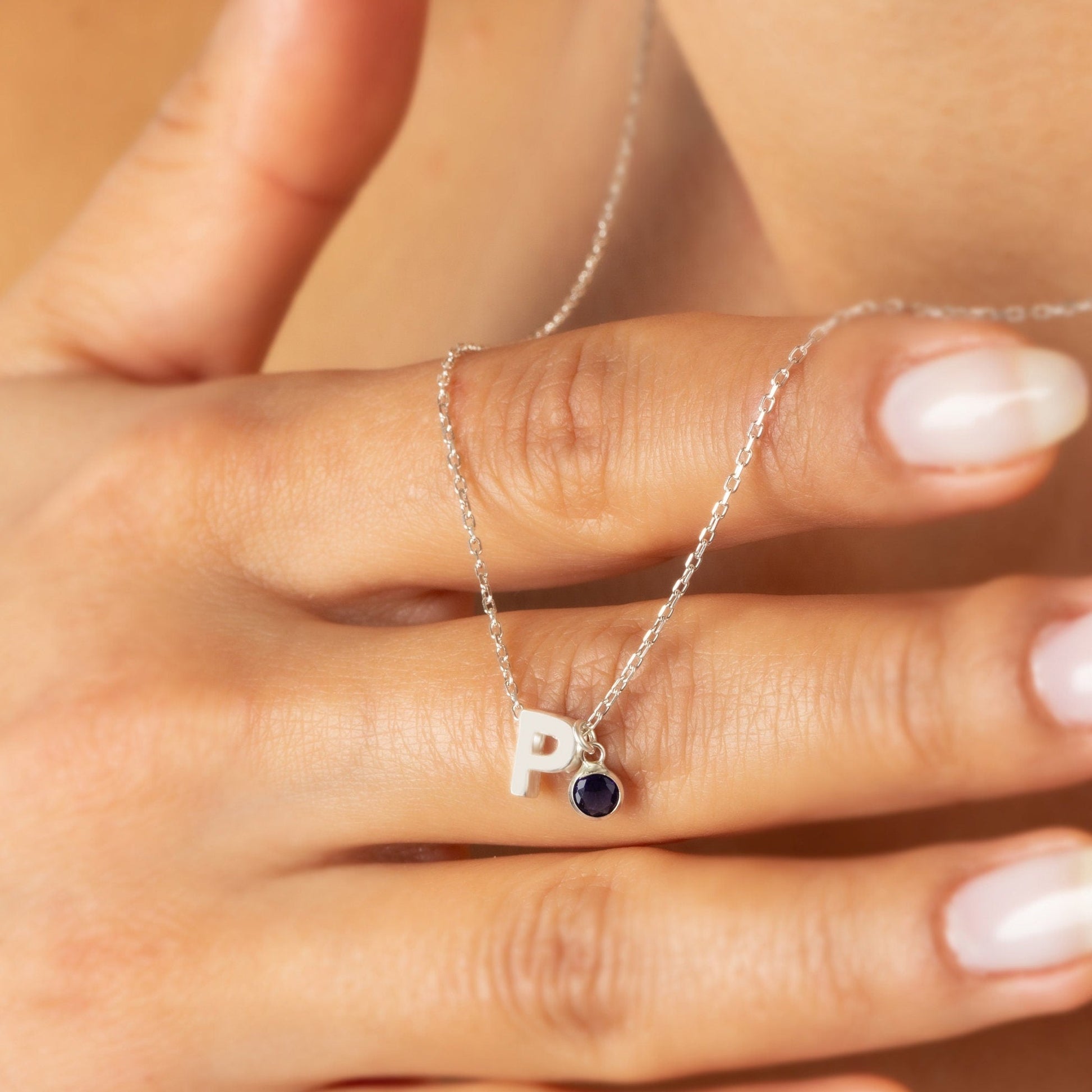 Customize Silver Birthstone initial Necklace | Initial Birthstone Necklace | Initial Necklace With Evil Eye | Personalized Dainty Necklace |