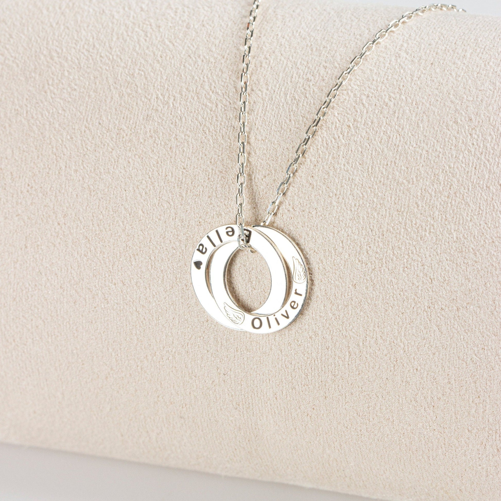 Personalised Russian Ring Necklace | Name Engraved Family Necklace | Personalised Jewellery | Mom Necklace With Kids Names |Interlock Circle
