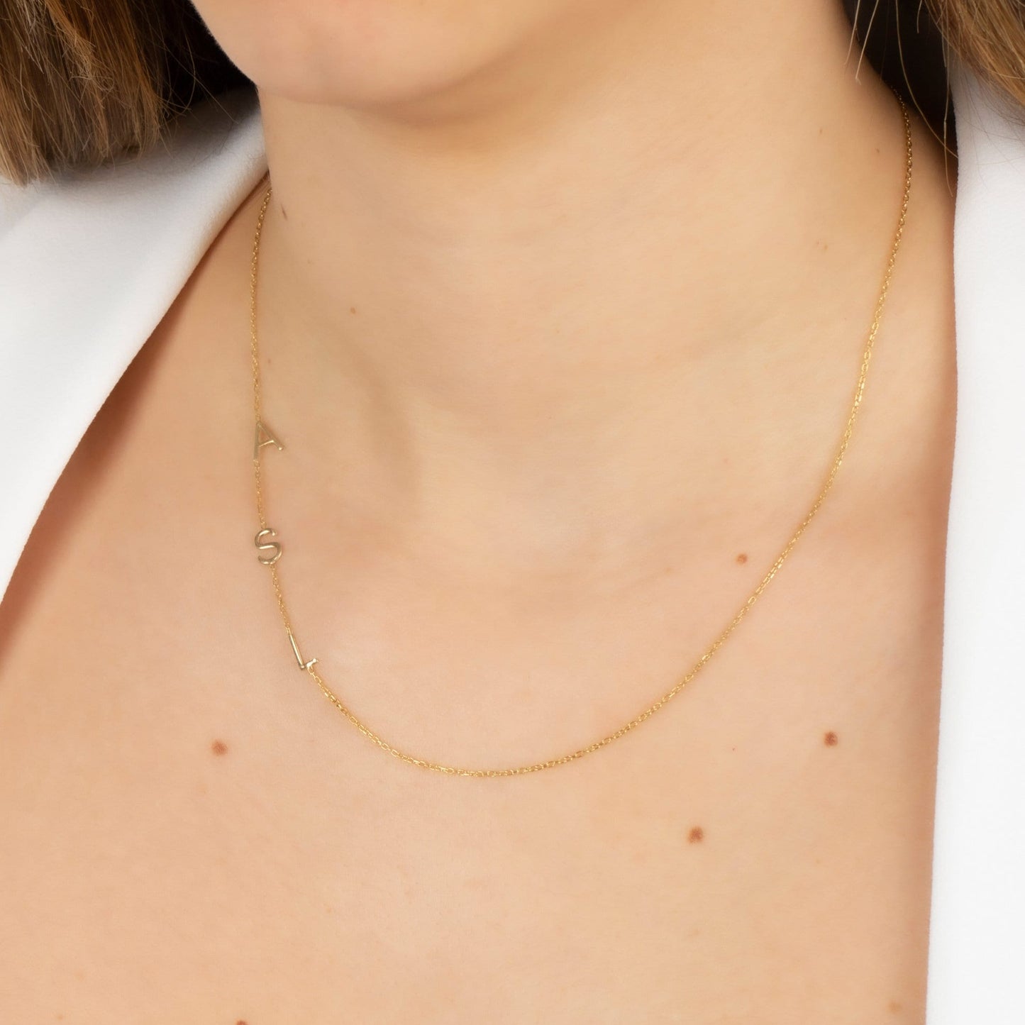 Personalised Minimalist Sideways Initial Necklace in Sterling Silver , Gold , Rose | Extra Tiny Custom Letter Necklace | Spaced Necklace
