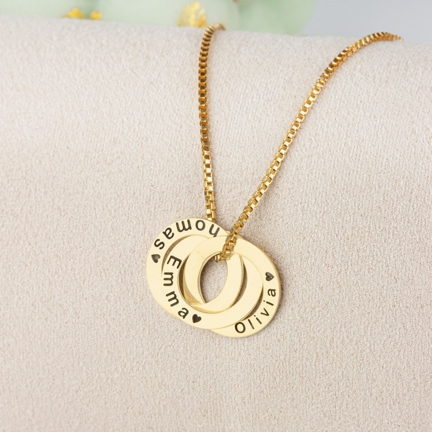 Personalised Russian Ring Necklace | Name Engraved Family Necklace | Personalised Jewellery | Mom Necklace With Kids Names |Interlock Circle