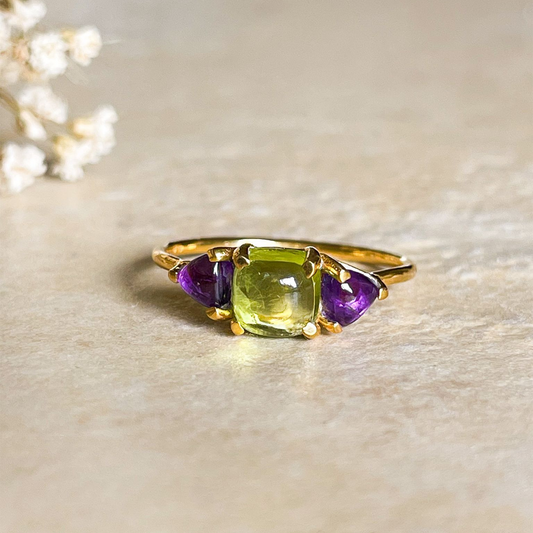 14K Gold Plated on Solid Sterling Natural Peridot and Natural Amethyst