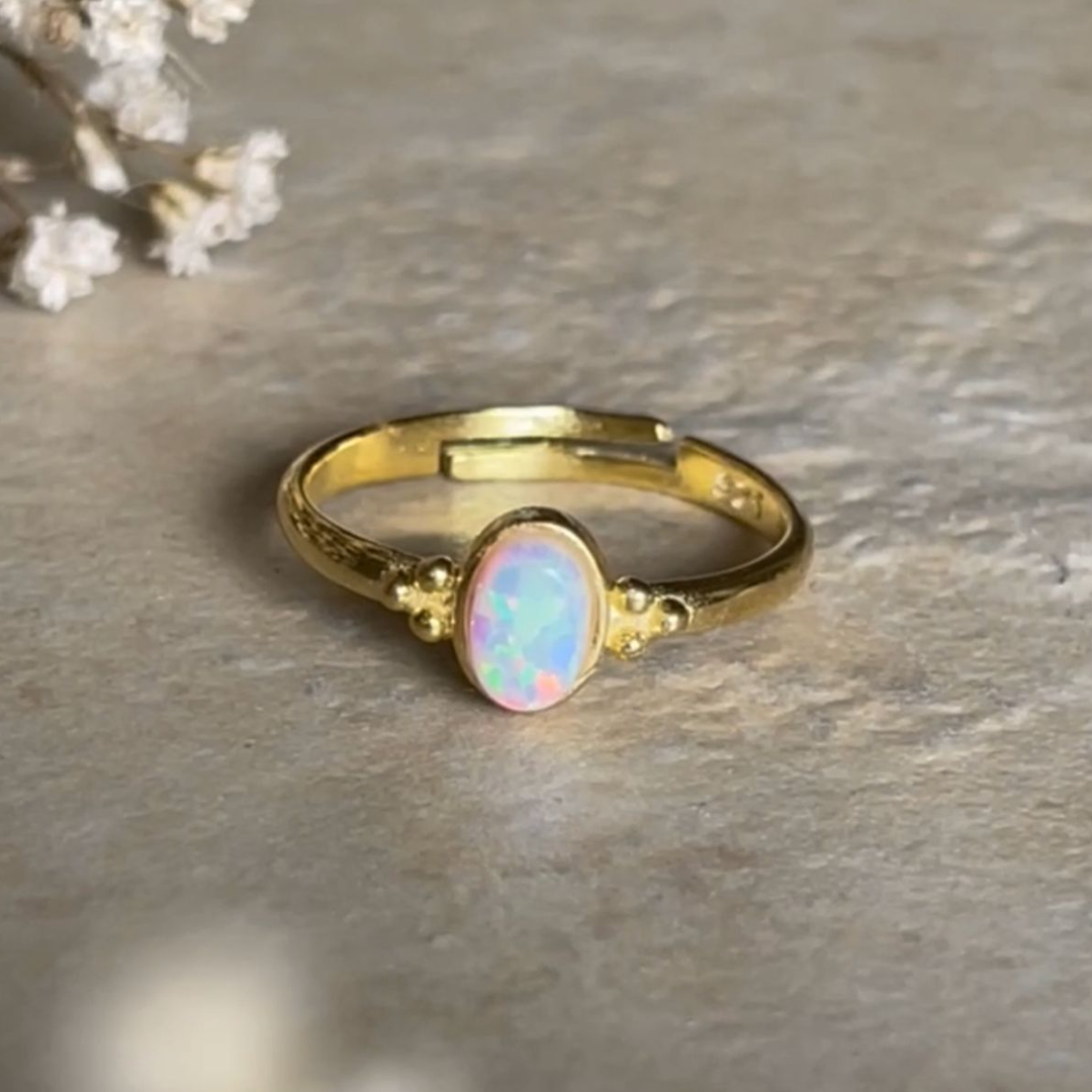 14K Gold Plated On Solid 925 Sterling Silver Ring Opalite