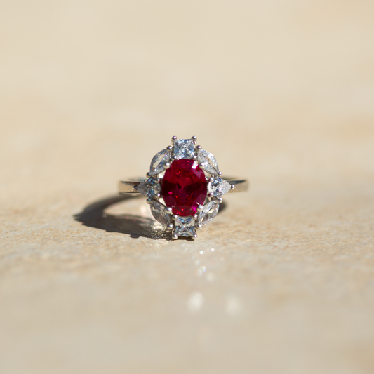 Cubic Zirconia Red | Solid 925 Sterling Silver Ring