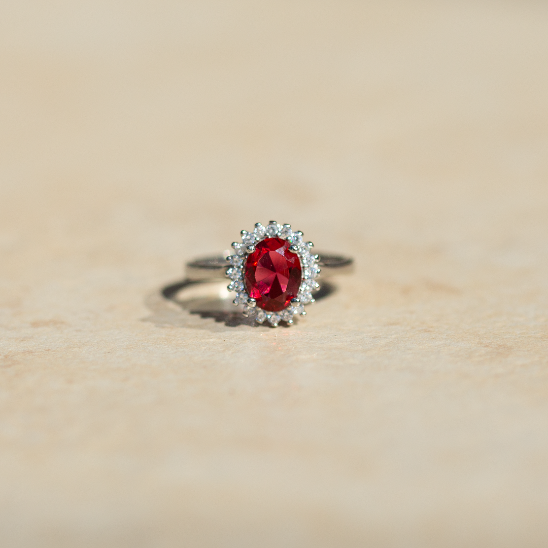 Cubic Zirconia Red | Solid 925 Sterling Silver Ring