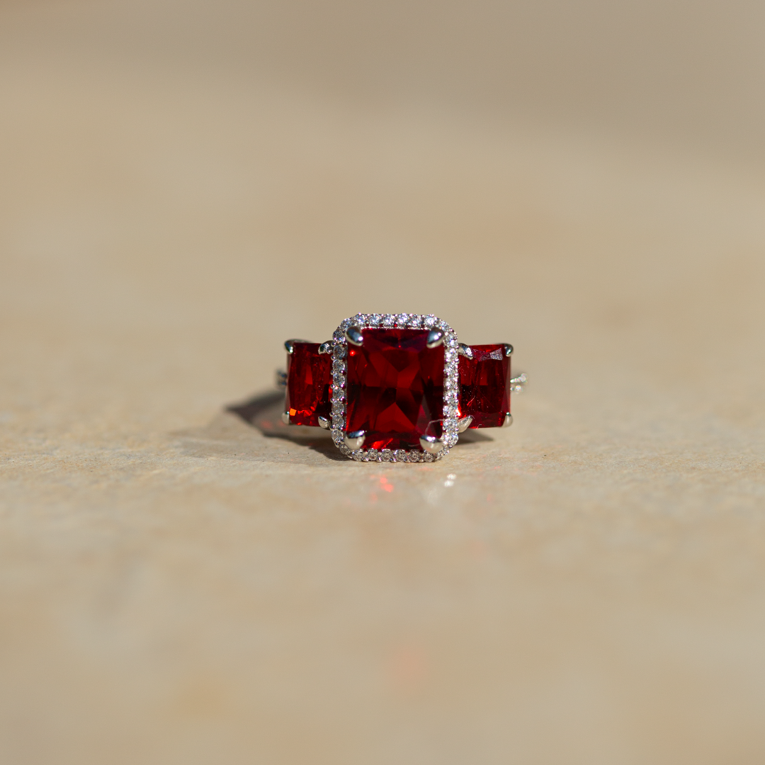 Cubic Zirconia Red | Solid 925 Sterling Silver Ring