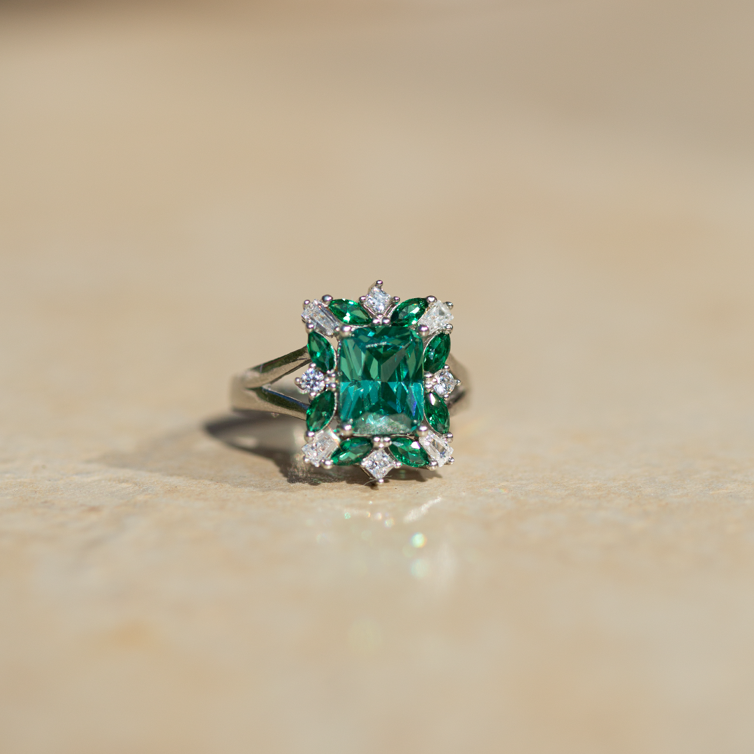 Cubic Zirconia Green | Solid 925 Sterling Silver Ring