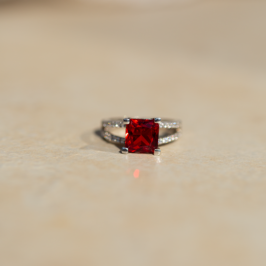 Cubic Zirconia Red | Solid 925 Sterling Silver Ring