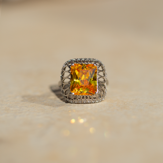 Cubic Zirconia Orange | Solid 925 Sterling Silver Ring
