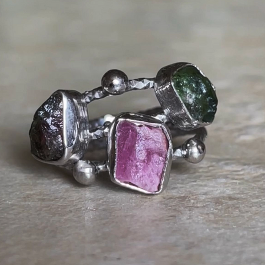 Natural Tourmaline Stone on 925 Solid Sterling Silver Ring