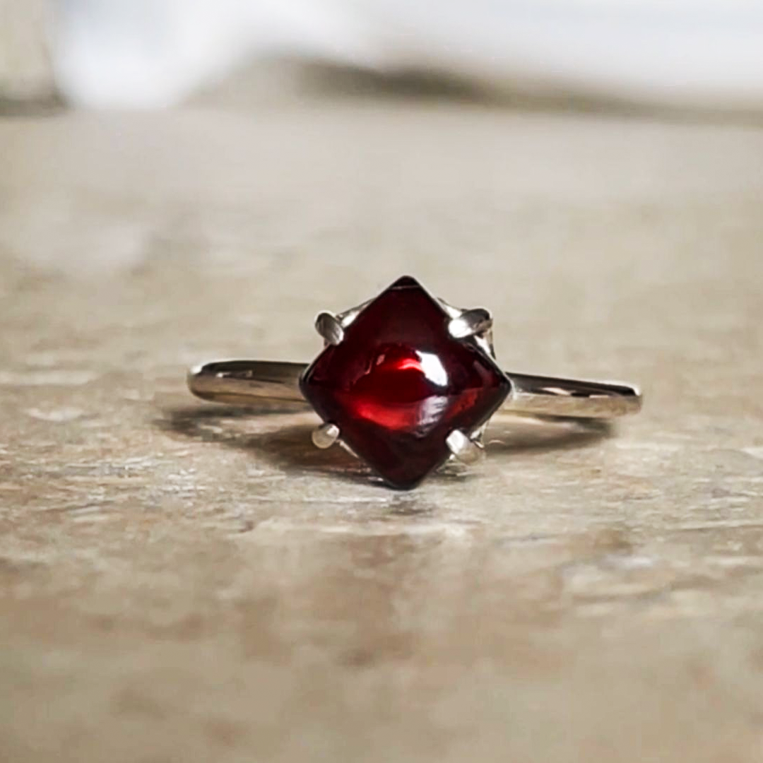 Natural Garnet Stone On 925 Solid Sterling Silver Ring