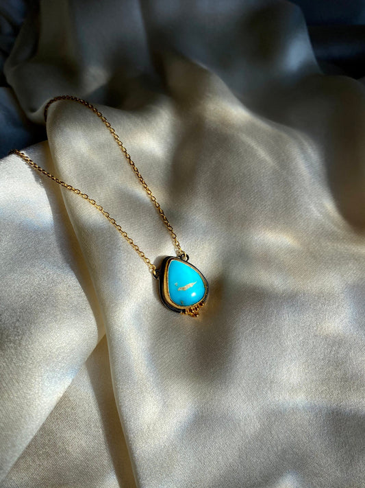 Authentic Turquoise Necklace | Natural Stone Art Deco Handmade Necklace | Authentic Sterling Silver Gemstone Necklace | Gift for her | Boho