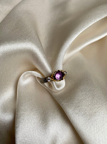 Amethyst Natural Stone Ring | 925 Silver Handmade Gemstone Ring | Authentic Amethyst Ring|February Birthstone Ring Size M 1/2 - US 6 1/2