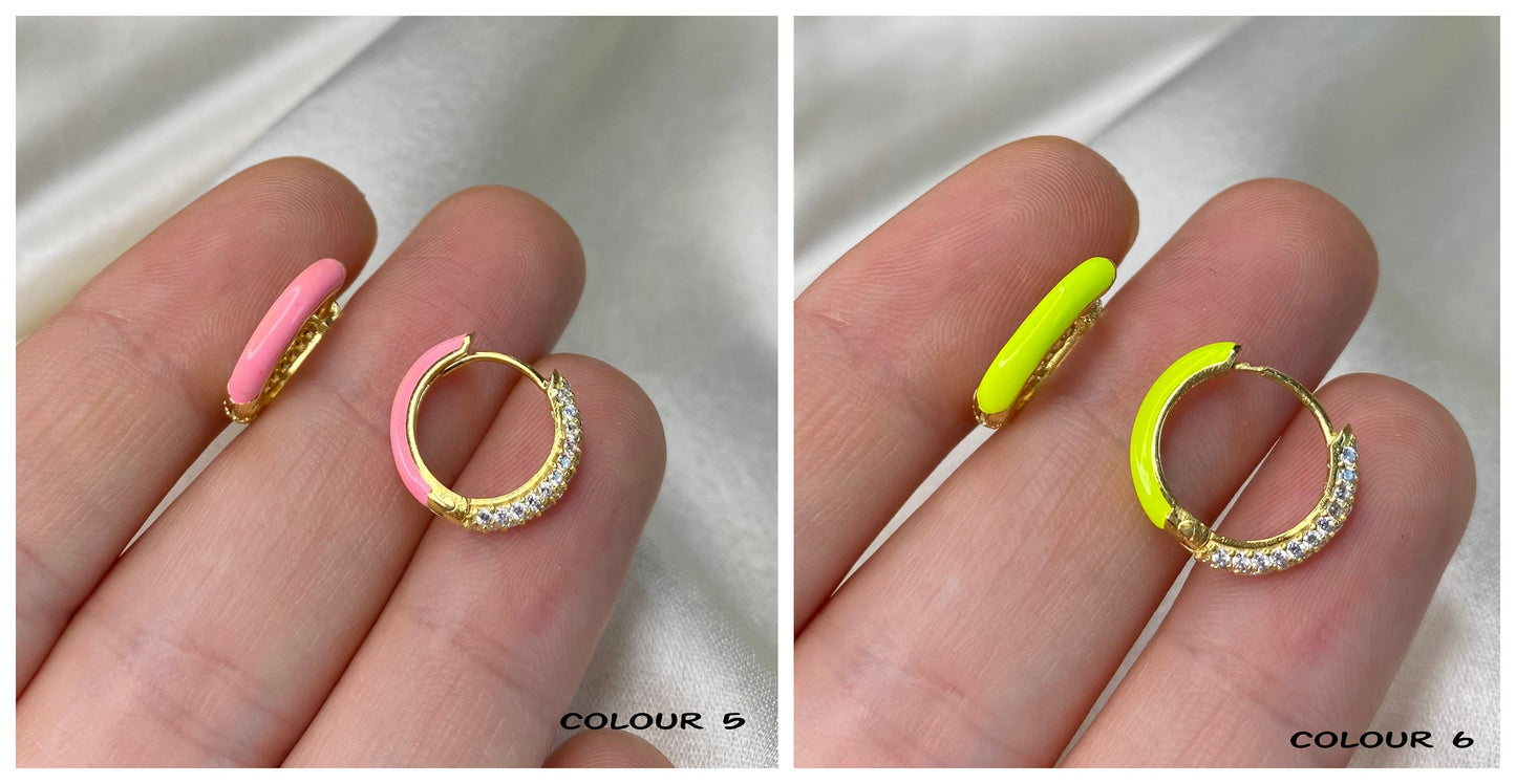 Multicolor Enamel huggie hoop earrings | Colourful Tiny hoops | Dainty hoops | Enamel earrings | Cz hoops | Rainbow hoops | Tiny hoops