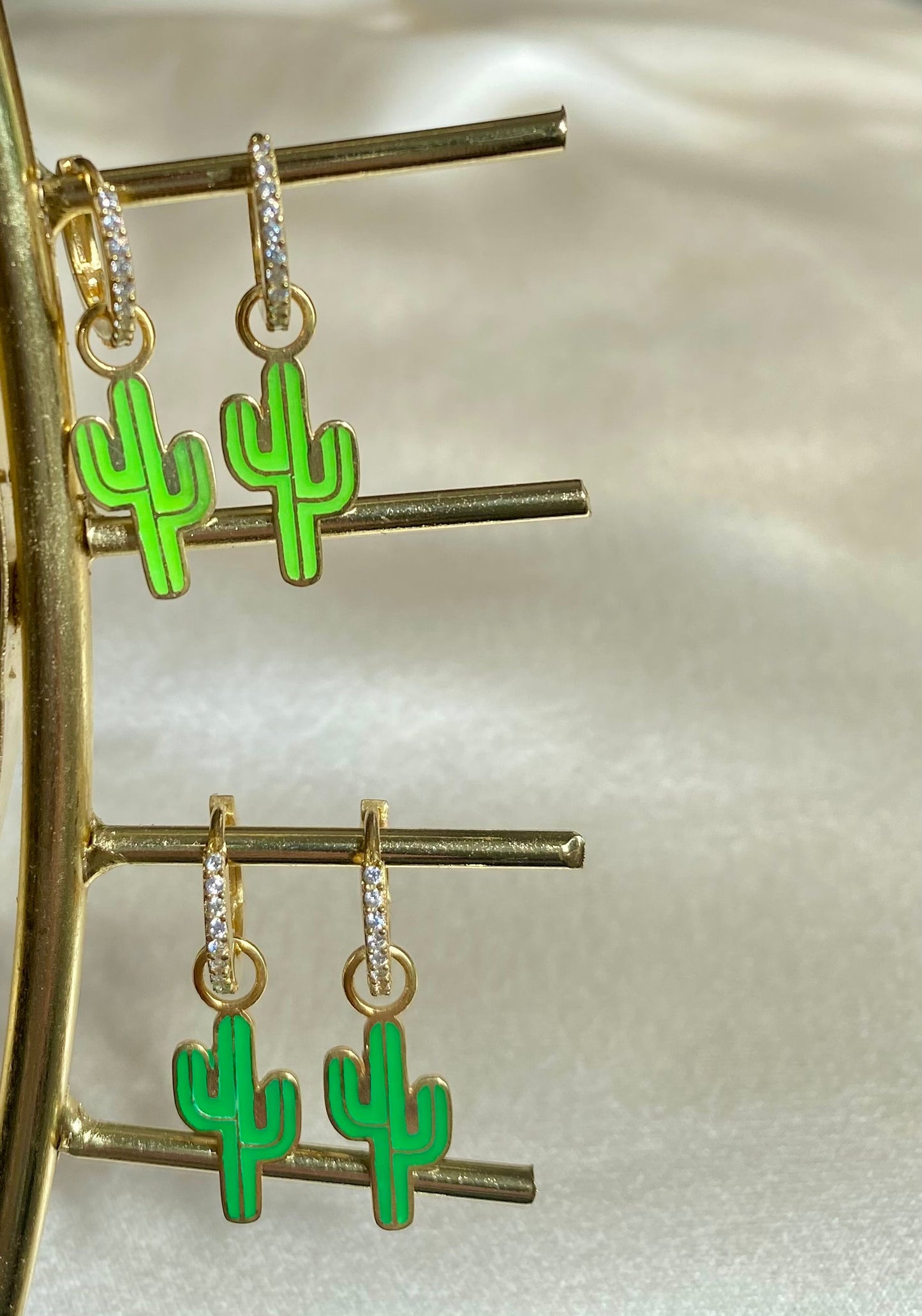 Sterling Silver Desert Cactus Earrings | Cactus Hoop Earrings | Fun Quirky Earrings | Enamel Dangle Earrings | Funny Drop Cactus Earrings