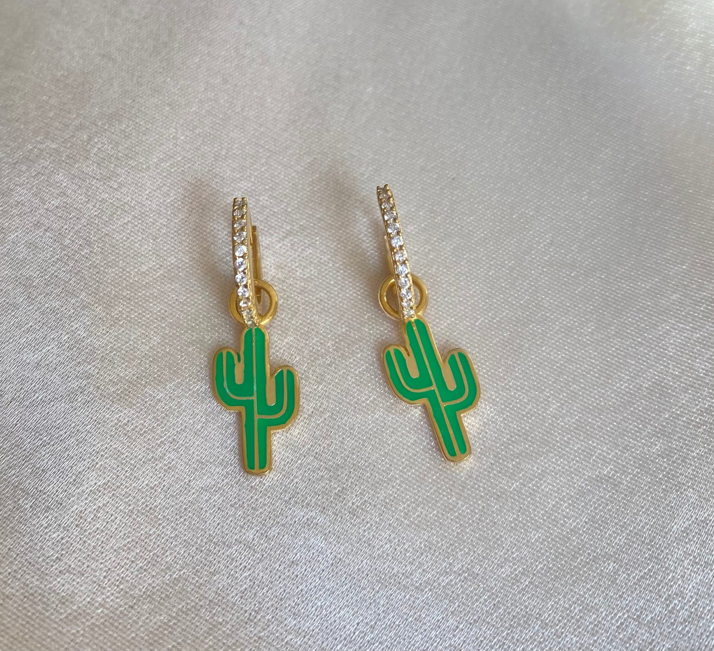 Sterling Silver Desert Cactus Earrings | Cactus Hoop Earrings | Fun Quirky Earrings | Enamel Dangle Earrings | Funny Drop Cactus Earrings