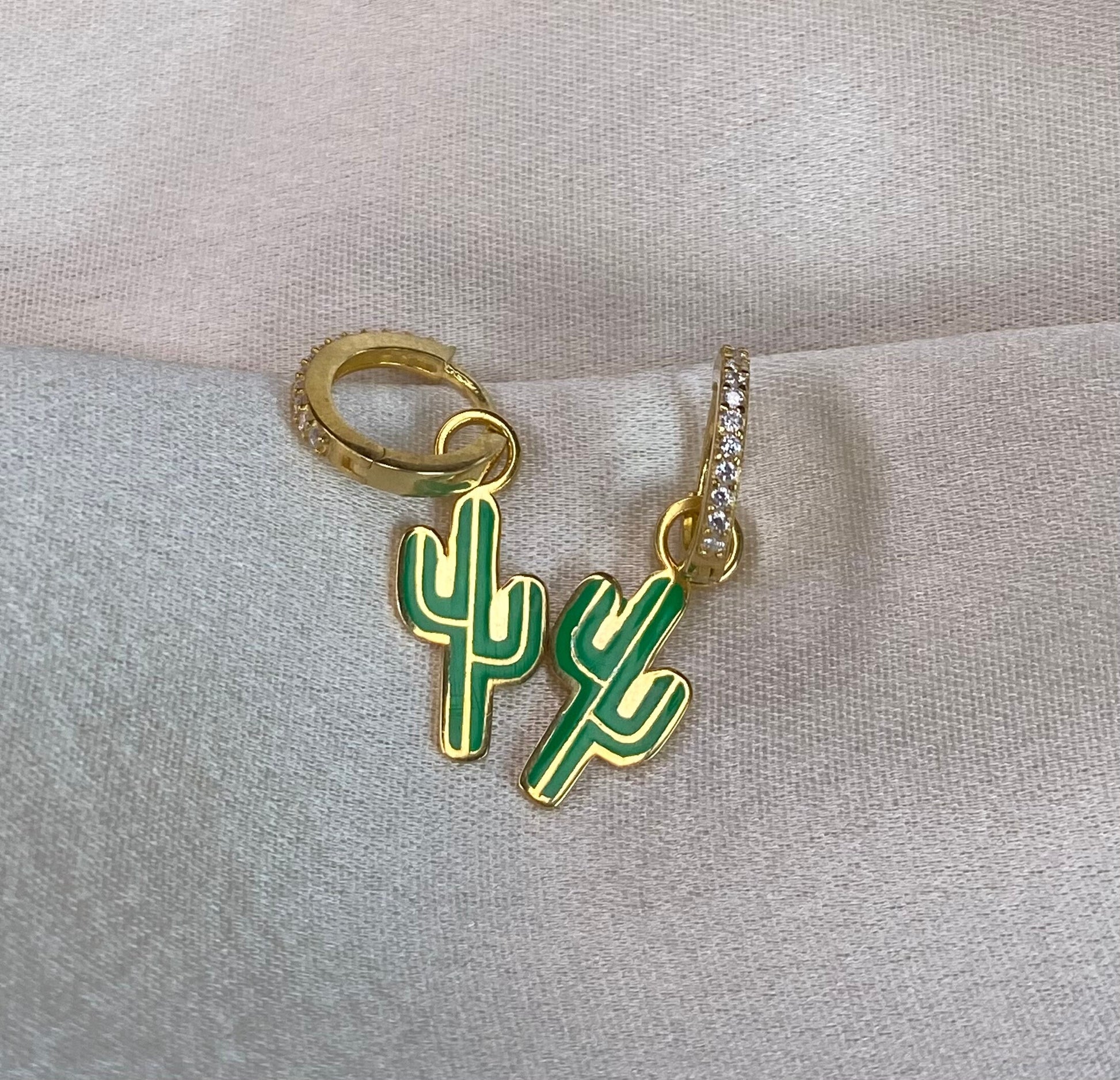 Sterling Silver Desert Cactus Earrings | Cactus Hoop Earrings | Fun Quirky Earrings | Enamel Dangle Earrings | Funny Drop Cactus Earrings