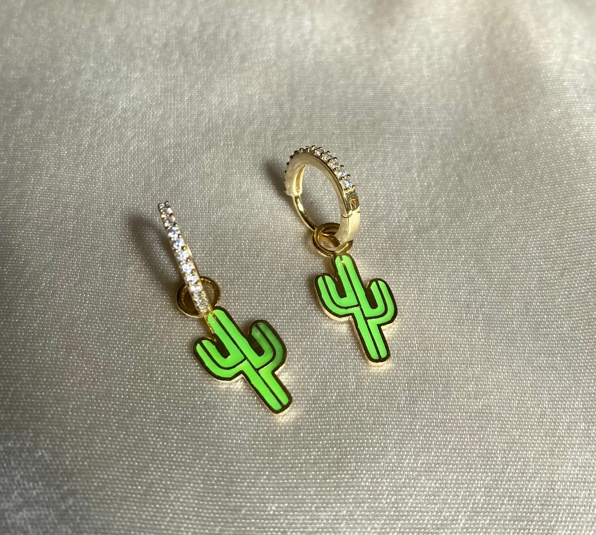 Sterling Silver Desert Cactus Earrings | Cactus Hoop Earrings | Fun Quirky Earrings | Enamel Dangle Earrings | Funny Drop Cactus Earrings