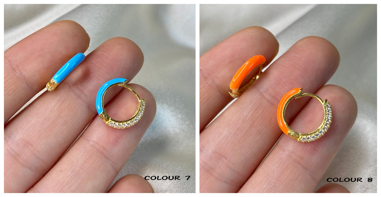 Multicolor Enamel huggie hoop earrings | Colourful Tiny hoops | Dainty hoops | Enamel earrings | Cz hoops | Rainbow hoops | Tiny hoops