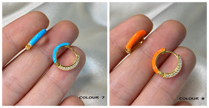 Multicolor Enamel huggie hoop earrings | Colourful Tiny hoops | Dainty hoops | Enamel earrings | Cz hoops | Rainbow hoops | Tiny hoops