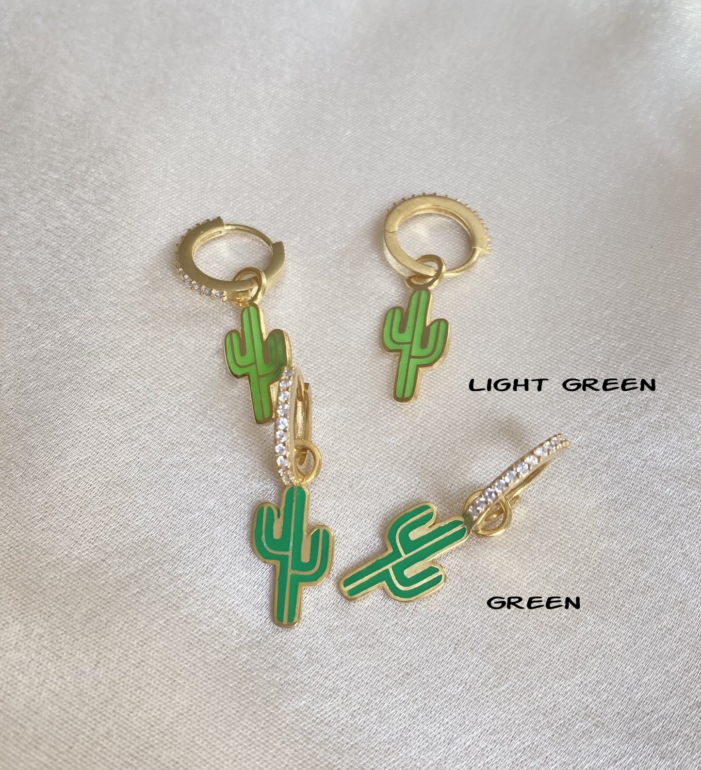 Sterling Silver Desert Cactus Earrings | Cactus Hoop Earrings | Fun Quirky Earrings | Enamel Dangle Earrings | Funny Drop Cactus Earrings