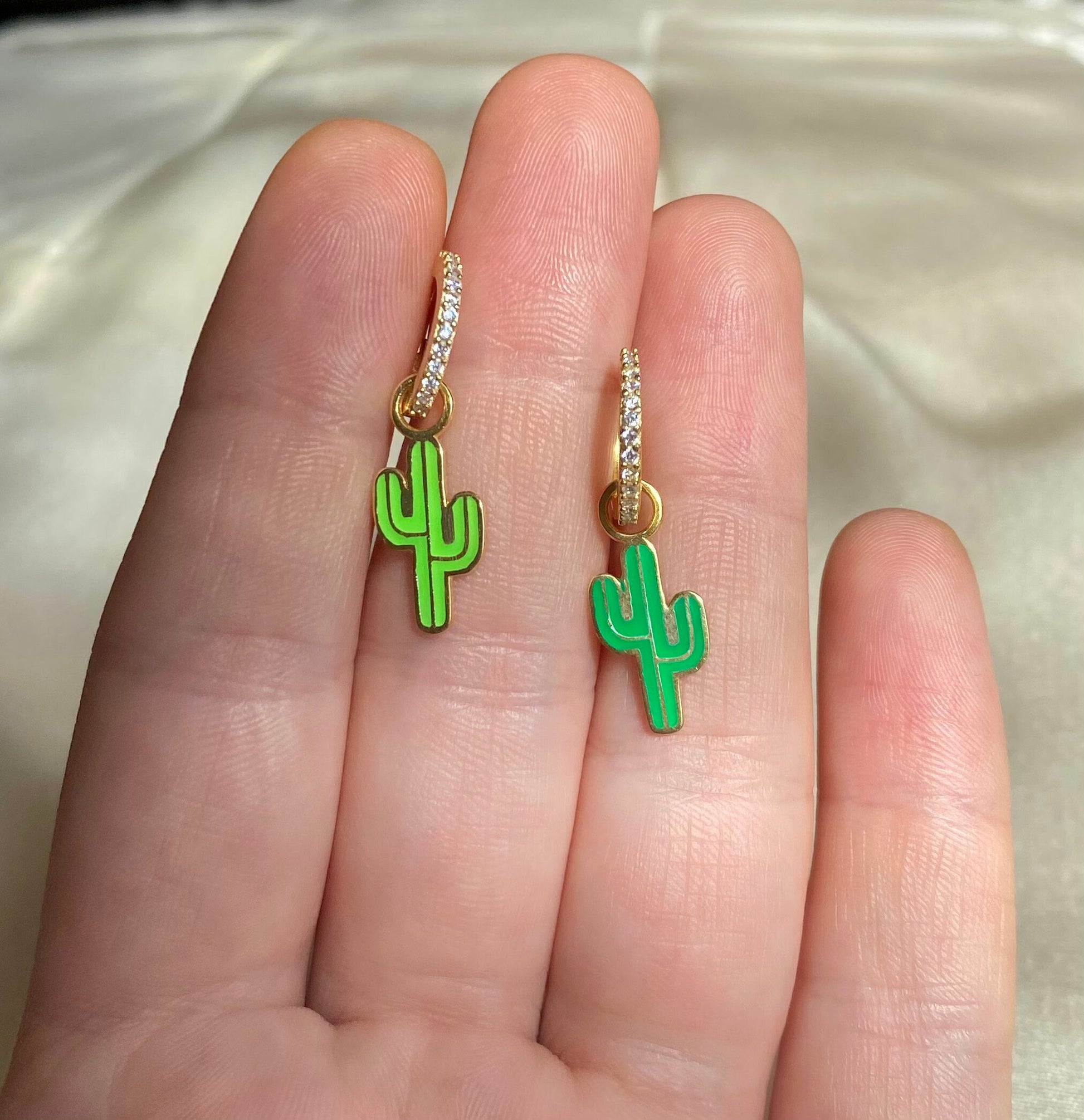 Sterling Silver Desert Cactus Earrings | Cactus Hoop Earrings | Fun Quirky Earrings | Enamel Dangle Earrings | Funny Drop Cactus Earrings