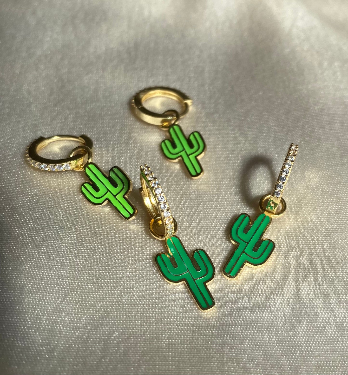 Sterling Silver Desert Cactus Earrings | Cactus Hoop Earrings | Fun Quirky Earrings | Enamel Dangle Earrings | Funny Drop Cactus Earrings