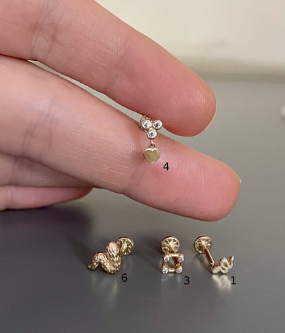 14K Solid Gold Tragus Piercing |Minimal Design Gold Piercing |Helix Piercing | Gold Nose Stud |Dainty Gold Piercing |Stud Ear Piercing |